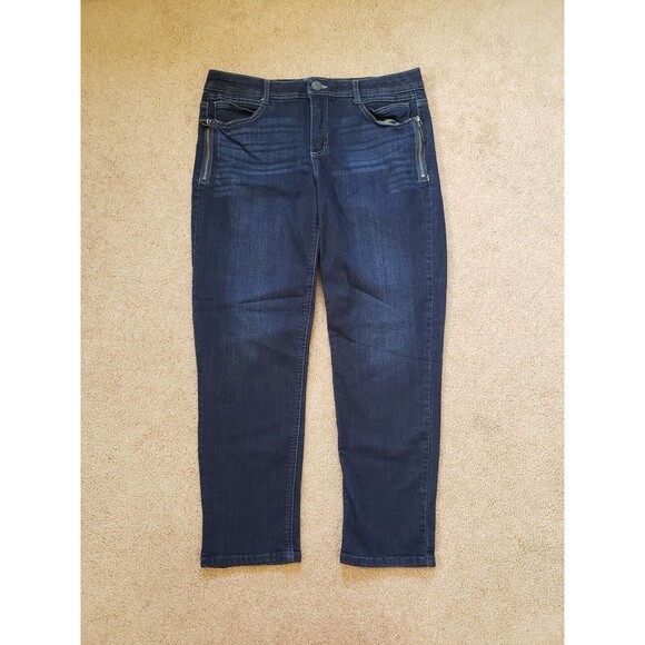 Democracy Ab Solution Stretch Sides Zipper Elastic Waist Taper Blue Jeans Sz 12 - Picture 1 of 13